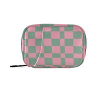 Borsa per medicinali con motivo a scacchi rosa e verde con scomparti rimovibili, pratico organizer settimanale per borsa