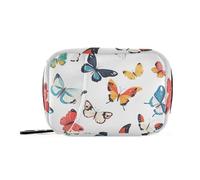 Borsa per medicine, con scomparti rimovibili, motivo farfalle carine, colore: bianco