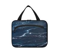 Borsa per medicine da appendere blu navy con glitter finto marmo per viaggiare con gancio, borsa espandibile per la cura della pelle di design per gli elementi essenziali da viaggio vacanza bolso de