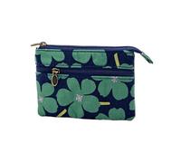 Borsa per monete a quattro livelli con design retrò con stampa floreale, Portafoglio in cotone compatto con slot per schede