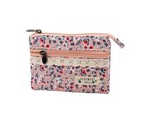 Borsa per monete a quattro livelli con design retrò con stampa floreale, Portafoglio in cotone compatto con slot per schede
