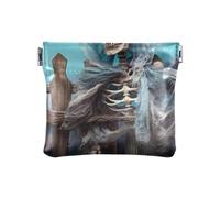 Borsa per monete di Babbo Natale carina di Natale portatile in pelle PU piccolo sacchetto di soldi mini borse cosmetiche, Scheletro Halloween recinzione in legno, Motivo: