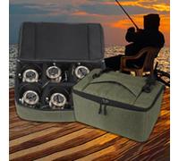 Borsa per mulinelli da pesca con nylon impermeabile e imbottitura in cotone perlato, per baitcasting e mulinelli, portatile, con maniglia per il trasporto (43 x 26 x 19 cm)