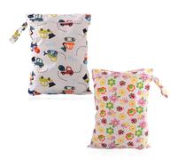 Borsa per Pannolini, 2 Pezzi Sacchetto del Pannolino Lavabile, scuola materna wetbag con Zip, Wetbag Pannolini Riutilizzabile, macchina blu, girasole, multicolore, 40 * 30cm