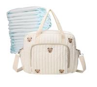 Borsa per pannolini con orso, in tessuto trapuntato, 35 x 10 x 29 cm, organizer trapuntato per maternità con tasca con cerniera, per uso ospedaliero, asilo , viaggi in ospedale, gite nel fine