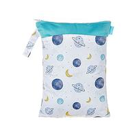 Borsa per Pannolini Impermeabile, Treers Doppia Cerniera Riutilizzabile Lavabile Sacchetti per Pannolini, per Conservazione di Pannolino e Biberon Neonato, Scomparti Dry Wet (Pianeta Blu)