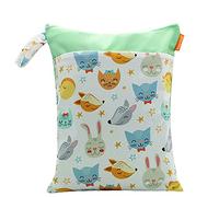 Borsa per Pannolini Impermeabile, Treers Riutilizzabile e Lavabile Neonato Sacchetti per Pannolini on Doppia Cerniera, Bambino Carino Organizzatore, Scomparti Dry Wet (Animale Felice)