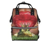 Borsa per pannolini per mummia zaino labbra rosse prepararsi a baciare una rana stampa grande capacità mummia borsa maternità zaino multifunzionale per pannolini stampa 3d zaino da viaggio per la
