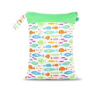 Borsa per Pannolini Stampata Impermeabile, Treers Riutilizzabile e Lavabile Neonato Sacchetti per Pannolini on Doppia Cerniera, Bambino Organizzatore, Scomparti Dry Wet (Pesce Verde)