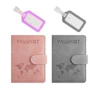 Borsa Per Passaporto Da 2 Pezzi E Etichetta Per Bagagli Da 2 Pezzi, Comodo Porta Passaporto, Borsa Per Documenti, Custodia Protettiva Per Documenti Portatile, Scene Di Viaggio.