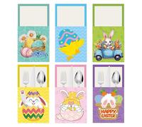 Borsa per posate pasquali,Sacchetti per posate pasquali - 6 pezzi Supporto per utensili pasquali Supporto per stoviglie di Pasqua | Borsa organizer decorativa per posate, borsa per ut