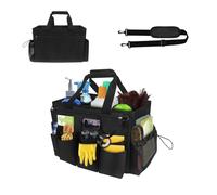 Borsa per Pulizia Indossabile, 45x25x27cm Contenitore Organizer per La Pulizia con 11 Tasche e Spallacci Regolabili, Cestino Porta Attrezzi Impermeabile Pieghevole Porta Prodotti Pulizia (Nero-2)