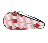 Borsa per racchette da tennis con sfondo rosa a righe e fragole carine, borsa leggera per il trasporto di racchette da tennis per giovani e adulti