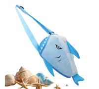 Borsa per raccogliere conchiglie marine design squalo rete trasparente, blu | Borsa pieghevole di grande capacità per collezionare conchiglie per bambini, famiglia, ragazzi, ragazze, giocattoli, estate