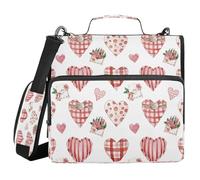 Borsa per raccoglitori a 3 anelli con cerniera, lettere d'amore, fiori, organizer multi-tasche con tracolla e manico, per scuola, lavoro, ufficio, rosa, rosso, floreale