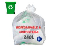 Borsa per rifiuti 240 l, biodegradabile e compostabile, confezione da 10 fodere contenitore per rifiuti organici, 100% amido di mais | resistente - impermeabile | anti sporco | OK Compost Standard