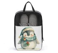 Borsa per scarpe con pinguino natalizio ad acquerello, per viaggi e uso quotidiano, anti-polvere, custodia per scarpe da golf