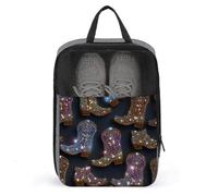 Borsa per scarpe da discoteca con strass Cowboy Wild West anni '80, per viaggi e uso quotidiano, anti-polvere, porta scarpe da golf