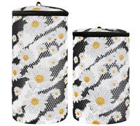 Borsa per scarpe da ginnastica per lavatrice, 2 pezzi, borsa per la lavanderia, borsa per lavatrice, margherita, nera, bianca, pennellata, motivo con margherite, colore nero, bianco, con pennello, 1