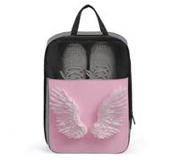 Borsa per scarpe da golf con ali d'angelo bianche 3D su sfondo rosa, per viaggi e uso quotidiano, anti-polvere, porta scarpe da golf