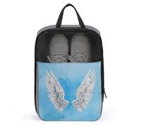 Borsa per scarpe da golf con ali d'angelo bianche ad acquerello su blu pallido per uso quotidiano da viaggio anti-polvere