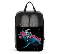 Borsa per scarpe da golf con astronauta che cavalca una balena blu con fiori rosa, per viaggi e uso quotidiano, anti-polvere, porta scarpe da golf