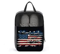 Borsa per scarpe da golf con bandiera americana e jet da combattimento, per uso quotidiano, anti-polvere, custodia per scarpe da golf