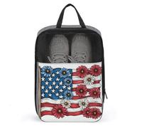 Borsa per scarpe da golf con bandiera americana, rossa, bianca, blu, margherite, per uso quotidiano, anti-polvere, porta scarpe da golf