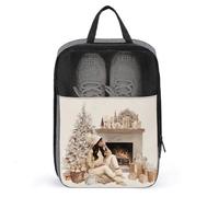 Borsa per scarpe da golf con donna seduta vicino al caminetto, per viaggi e uso quotidiano, anti-polvere, porta scarpe da golf