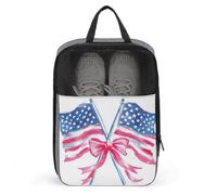 Borsa per scarpe da golf con due bandiere americane ad acquerello con fiocco per viaggi e uso quotidiano anti-polvere