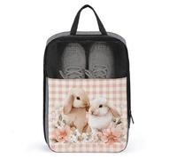 Borsa per scarpe da golf con due coniglietti e fiori bianchi rosa per uso quotidiano da viaggio anti-polvere