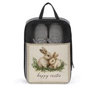 Borsa per scarpe da golf con due coniglietti in acquerello, color crema, per uso quotidiano, anti-polvere, con corona verde