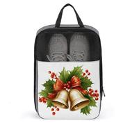 Borsa per scarpe da golf con fiocchi di Natale, campane, agrifoglio, bacche rosse, per viaggi e uso quotidiano, anti-polvere, porta scarpe da golf