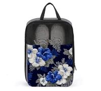 Borsa per scarpe da golf con fiori di ibisco bianchi e blu per uso quotidiano da viaggio anti-polvere
