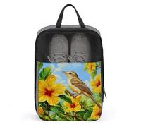 Borsa per scarpe da golf con fiori di ibisco gialli e uccelli per uso quotidiano da viaggio anti-polvere