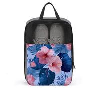 Borsa per scarpe da golf con fiori di ibisco rosa con foglie tropicali blu, per viaggi e uso quotidiano, anti-polvere, porta scarpe da golf