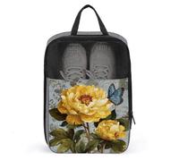 Borsa per scarpe da golf con fiori di peonia gialla e farfalla, per uso quotidiano, anti-polvere, porta scarpe da golf