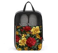 Borsa per scarpe da golf con fiori gialli e rossi per uso quotidiano e antipolvere