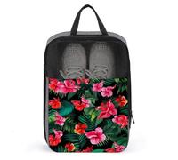 Borsa per scarpe da golf con fiori tropicali di ibisco rosa e foglie di palma, per viaggi e uso quotidiano, anti-polvere, porta scarpe da golf