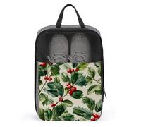 Borsa per scarpe da golf con foglie di agrifoglio verde acquerello e bacche per uso quotidiano da viaggio anti-polvere