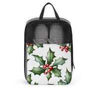 Borsa per scarpe da golf con foglie di agrifoglio verde e bacche rosse per uso quotidiano da viaggio anti-polvere