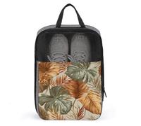 Borsa per scarpe da golf con foglie di palma tropicale, colore arancione e grigio, per viaggi e uso quotidiano, anti-polvere