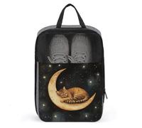 Borsa per scarpe da golf con gatto marrone che dorme sulla luna crescente, per viaggi e uso quotidiano, anti-polvere, porta scarpe da golf