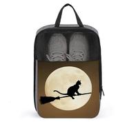 Borsa per scarpe da golf con gatto nero retrò su manico di scopa per viaggi uso quotidiano anti-polvere porta scarpe da golf