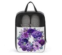 Borsa per scarpe da golf con ghirlanda di fiori viola, ortensie, peonia, rosa, per viaggi, uso quotidiano, anti-polvere, porta scarpe da golf