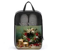 Borsa per scarpe da golf con ghirlanda verde natalizia con bacche rosse, per viaggi e uso quotidiano, anti-polvere, porta scarpe da golf
