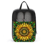 Borsa per scarpe da golf con mandala, motivo girasole e foglie verdi e gialle, per viaggi e uso quotidiano, anti-polvere, porta scarpe da golf