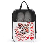 Borsa per scarpe da golf con motivo leopardato rosso e rosa a forma di cuore, per viaggi e uso quotidiano, anti-polvere