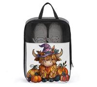 Borsa per scarpe da golf con mucca delle Highland con cappello da strega e zucche, per uso quotidiano, anti-polvere, porta scarpe da golf