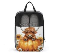 Borsa per scarpe da golf con mucca delle Highland in fiori di zucca, per viaggi e uso quotidiano, anti-polvere, custodia per scarpe da golf